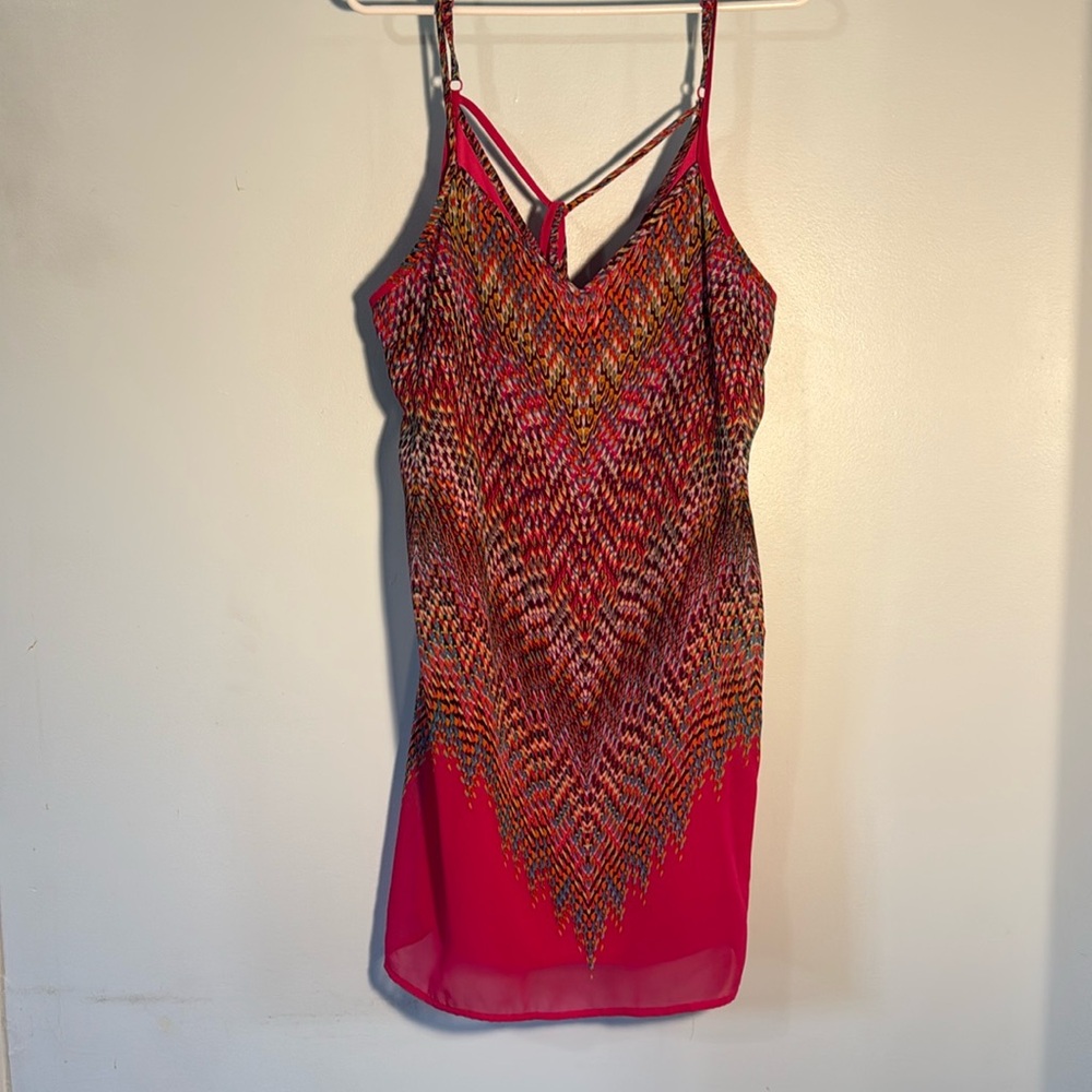 Maurices Red Multicolor V-Neck Slip Dress